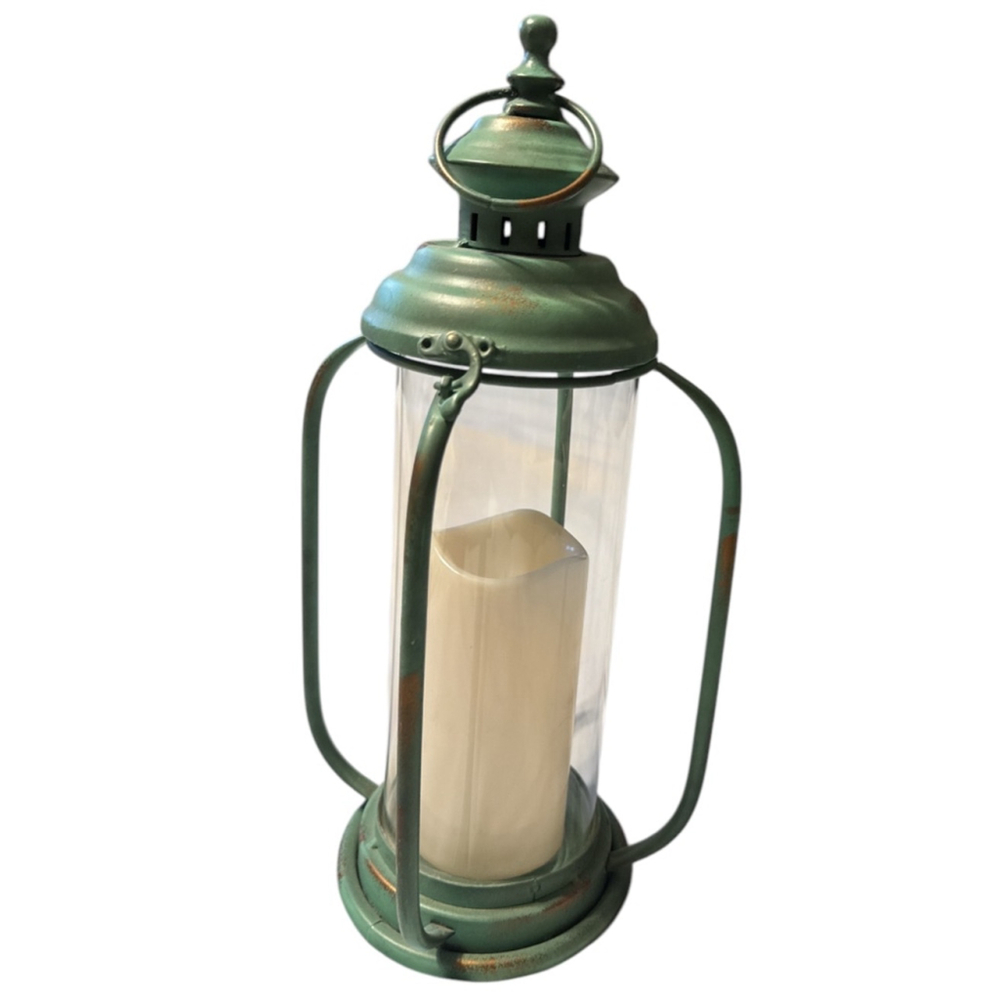 Antique Look Battery Candle Lantern Green 15” Tall